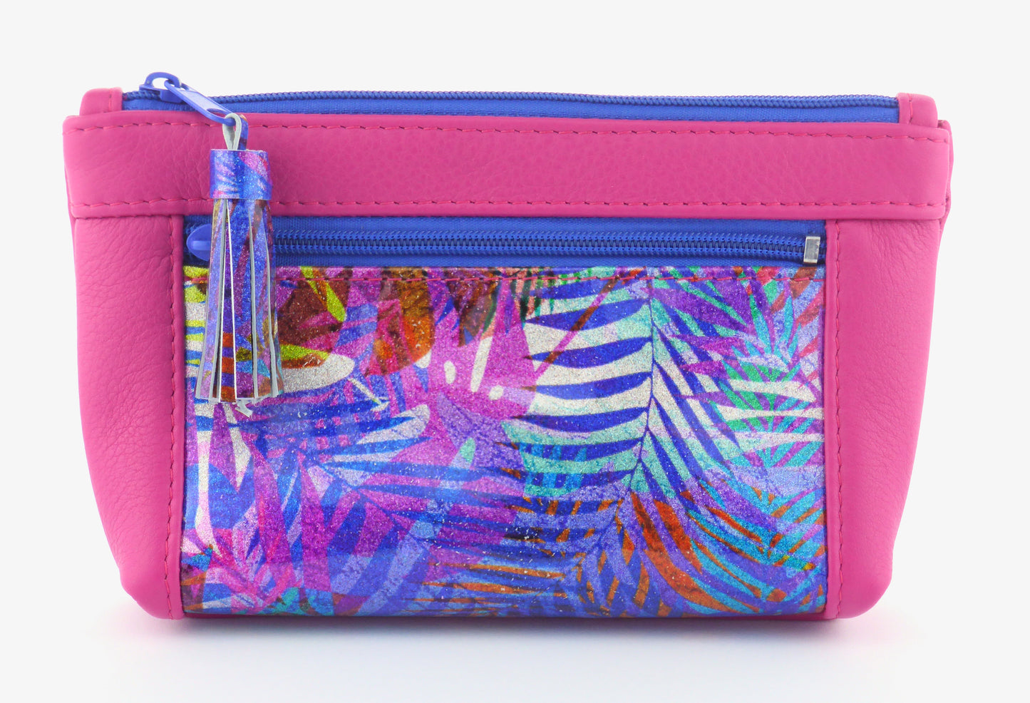 Kosmetik-Tasche "Rainbox-Pink" Farbe pink und blau mit Quaste