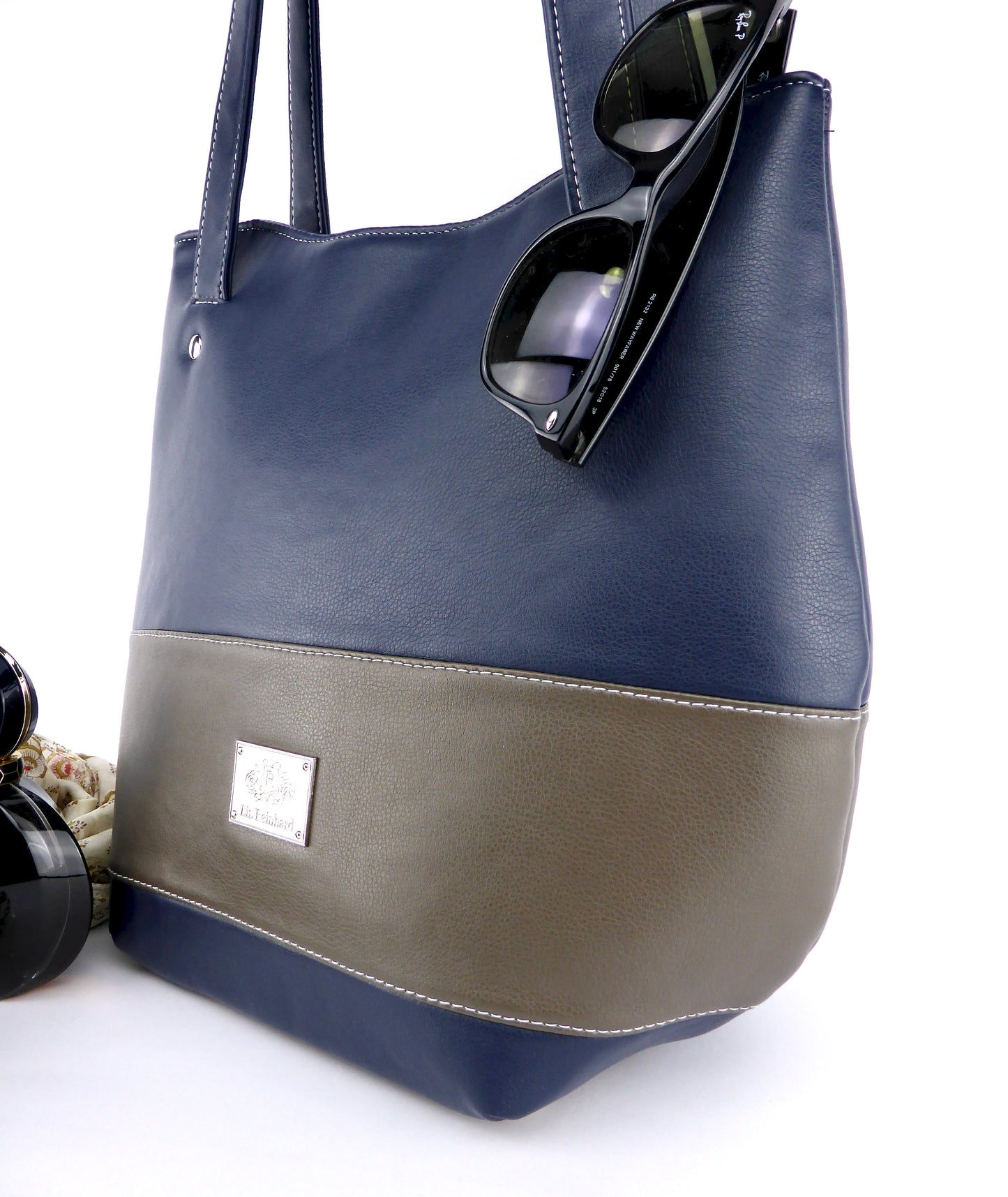 Schultertasche - Blau & Taupe