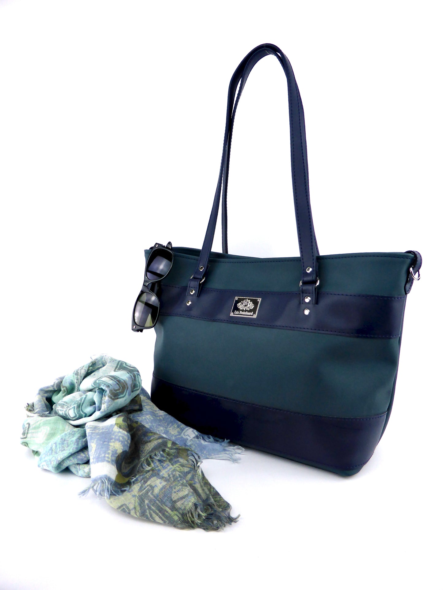 Tote Bag - Blau & grün mit Quaste