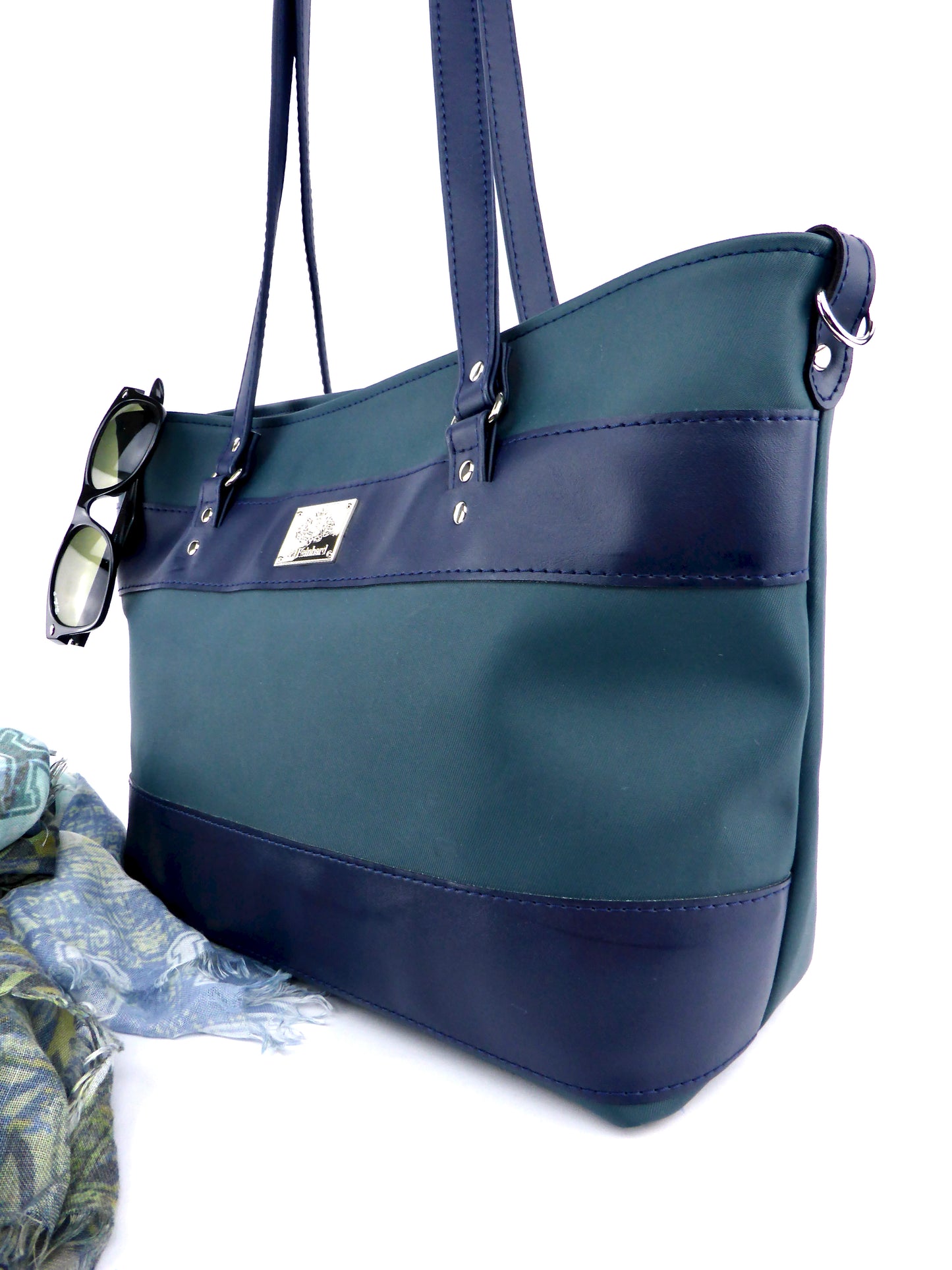 Tote Bag - Blau & grün mit Quaste