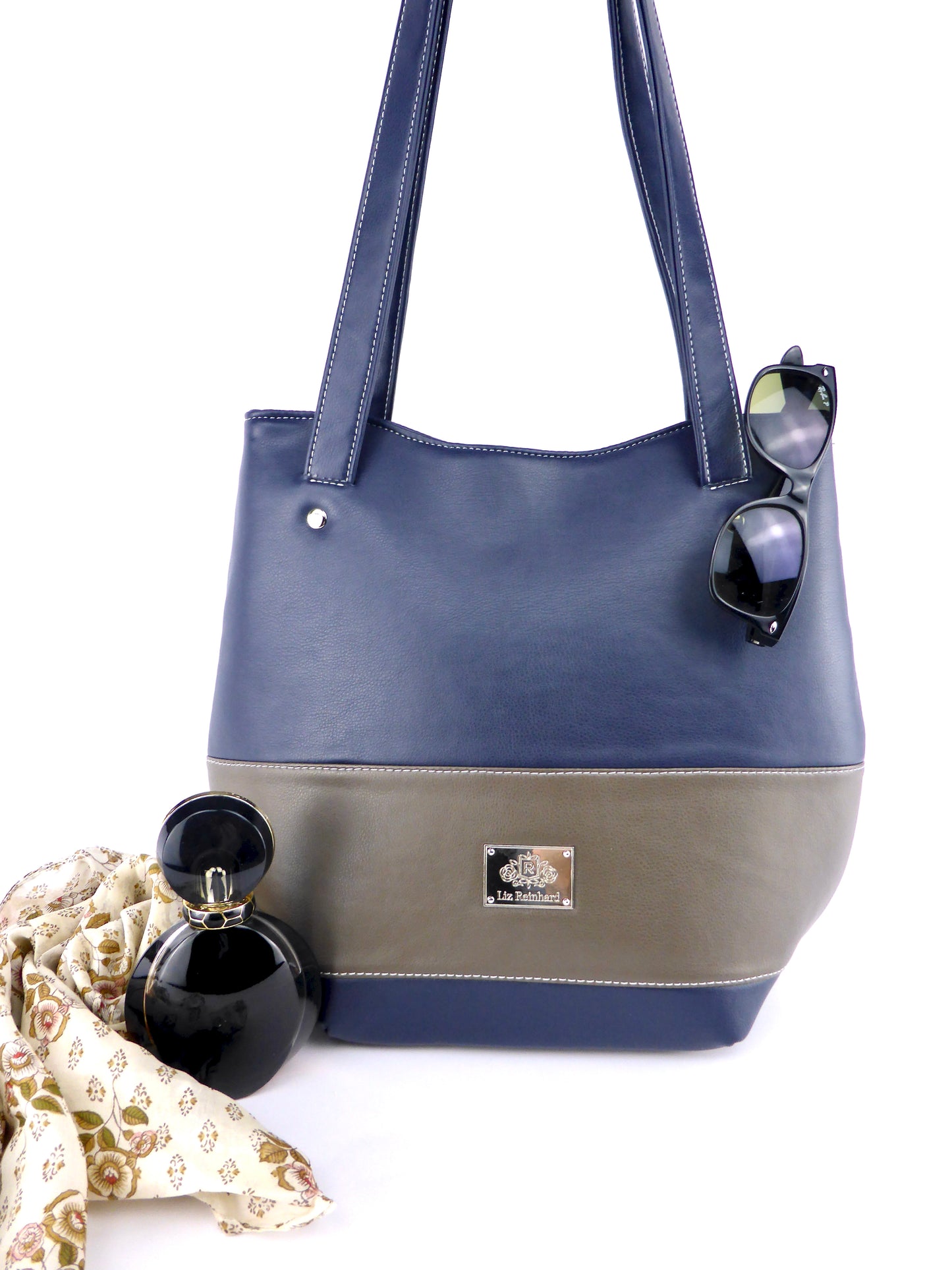 Schultertasche - Blau & Taupe