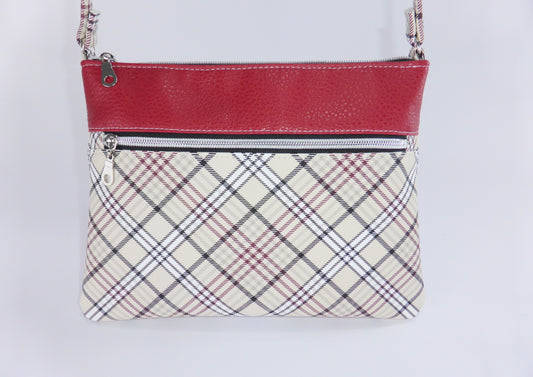 Cross-body Tasche "Casey" mit Front in rot und kariertem Muster und Aussenfach