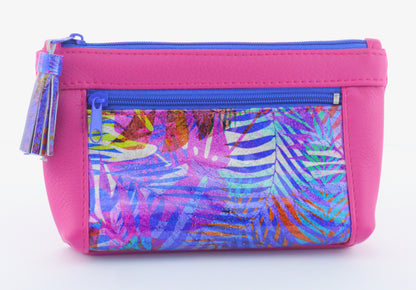 Schmink-Tasche "Rainbox-Pink" Farbe pink und blau mit Quaste