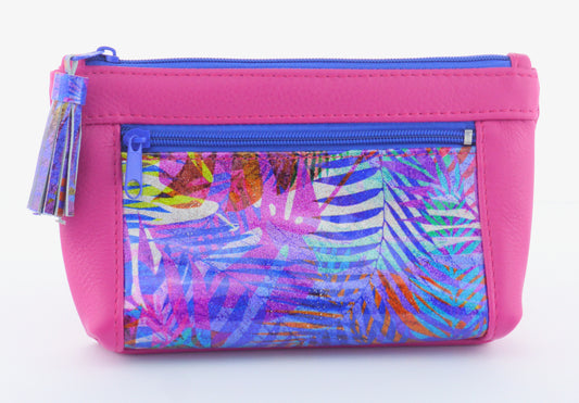 Schmink-Tasche "Rainbox-Pink" Farbe pink und blau mit Quaste