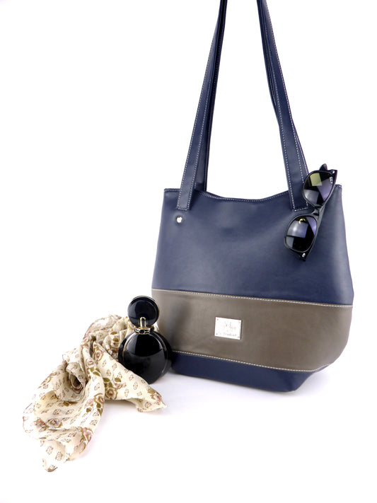 Schultertasche - Blau & Taupe